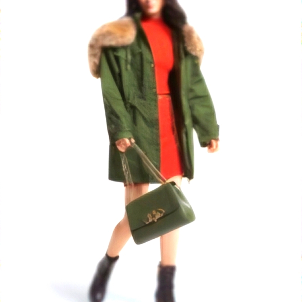 MICHAEL KORS Faux Fur Trim Stretch Cotton Anorak XS
